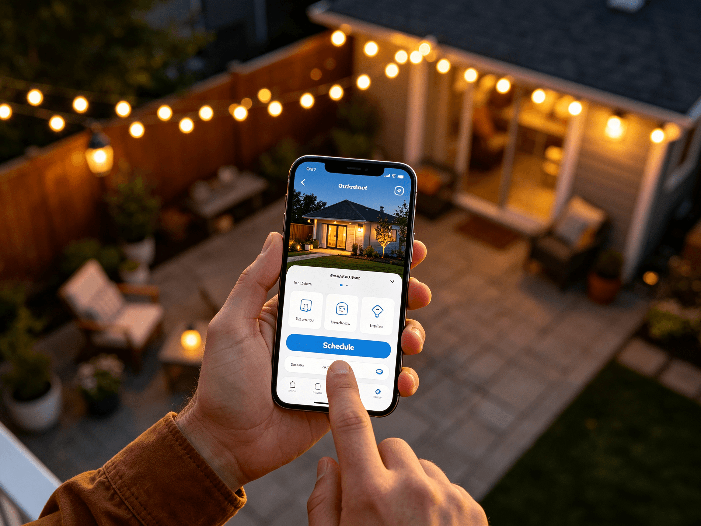 Smart home app dashboard displaying outdoor ligh